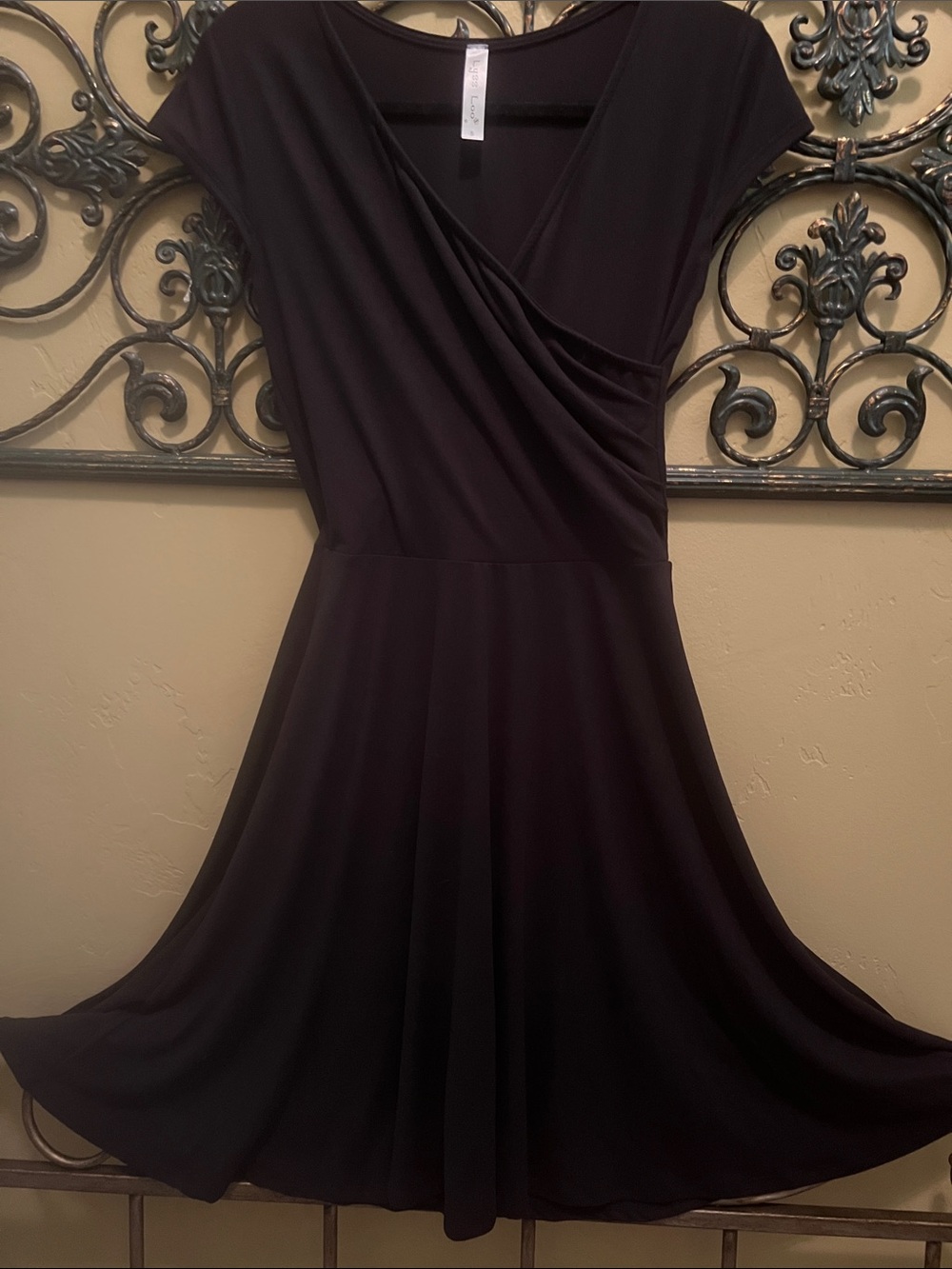 Lyss Loo Classic V-Neck Wrap Bodice Black Women's Dress